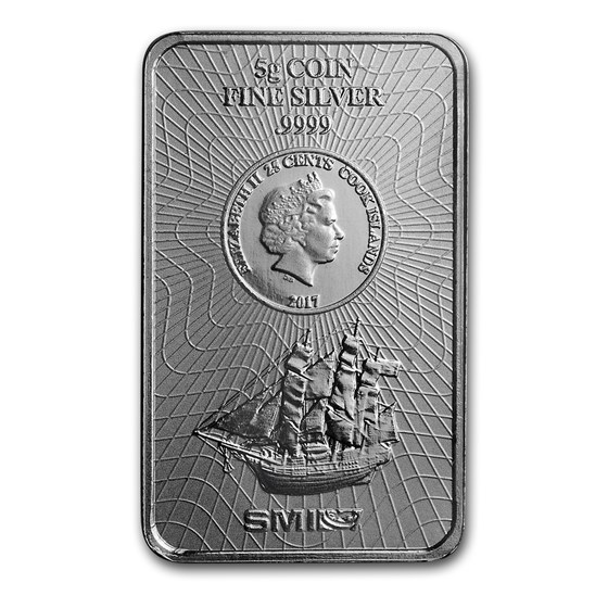 2017 5 gram Silver Cook Islands Bounty Coin Bar (.9999 Fine) 2017 5 gram Silver Cook Islands Bounty Coin Bar (.9999 Fine)